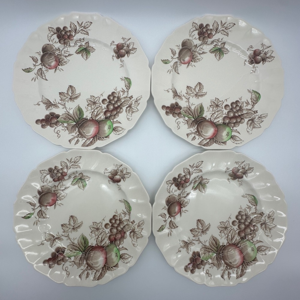 Johnson Brothers Harvest Time Dinner Plates Set of 4 Scalloped Fruit Ironstone